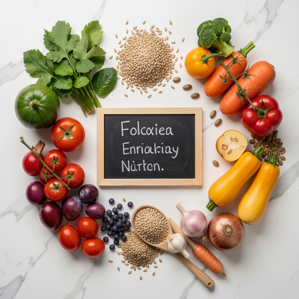 Rustic wooden table with an assortment of whole grains, legumes, and seeds arranged in small ceramic bowls, soft natural window light creating gentle shadows, conveying balance and variety in everyday eating